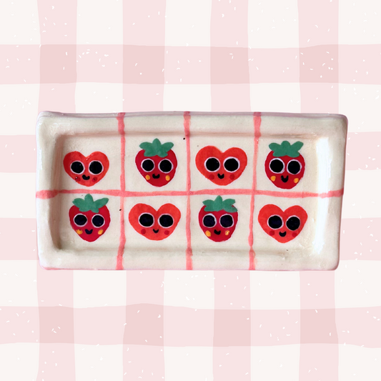 8-Tile Heart and Strawberry Dish Tray