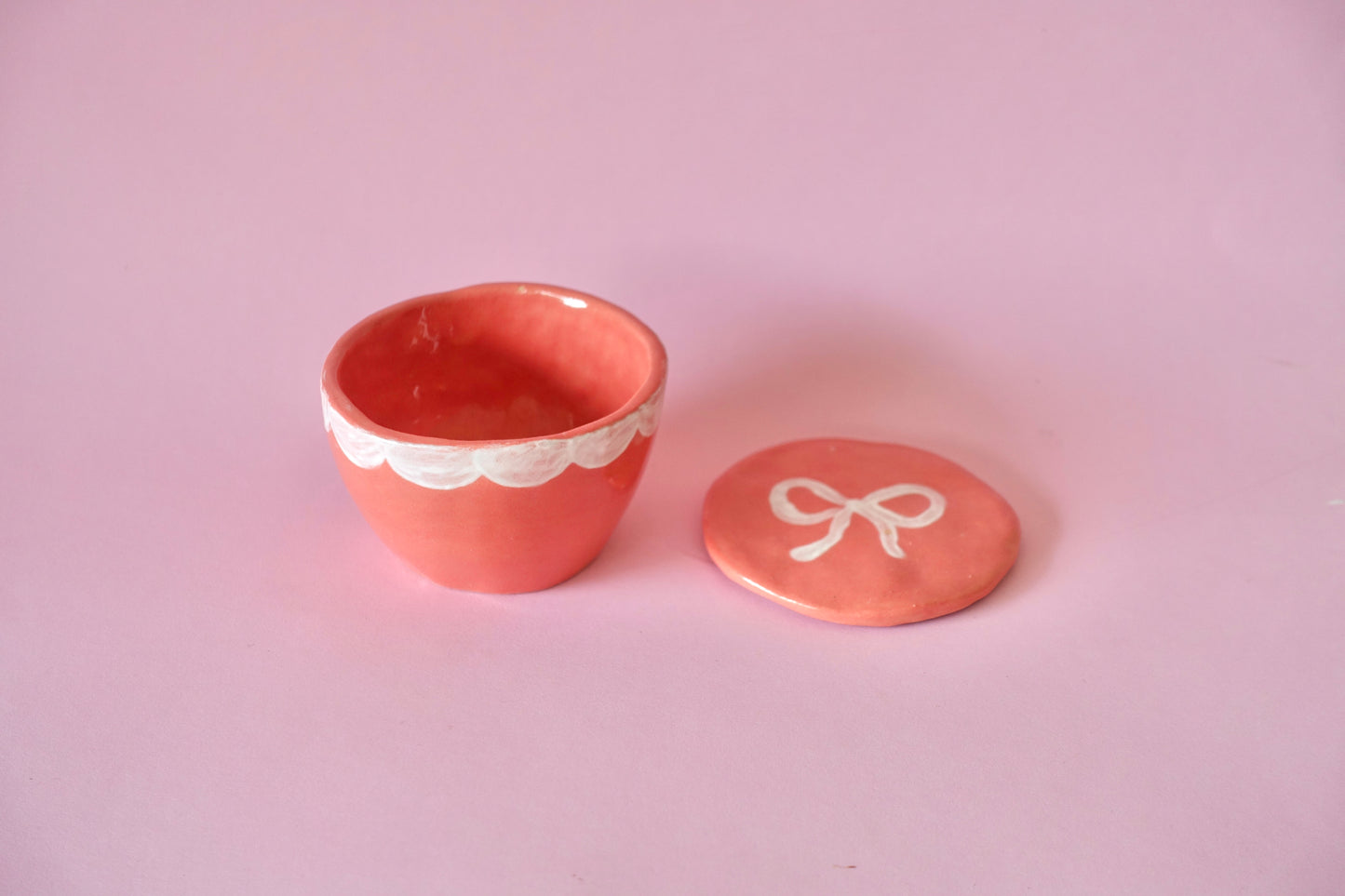 Pink Bow Trinket Bowl with Lid